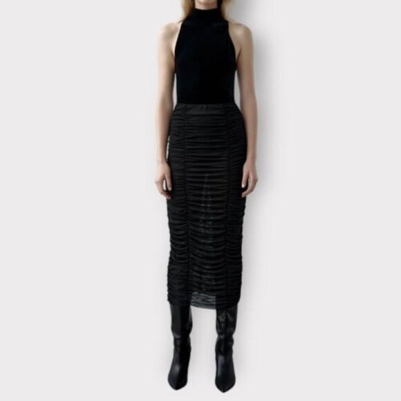 Zara Velvet and Ruched Sheer Midi Dress XS - Picture 1 of 3